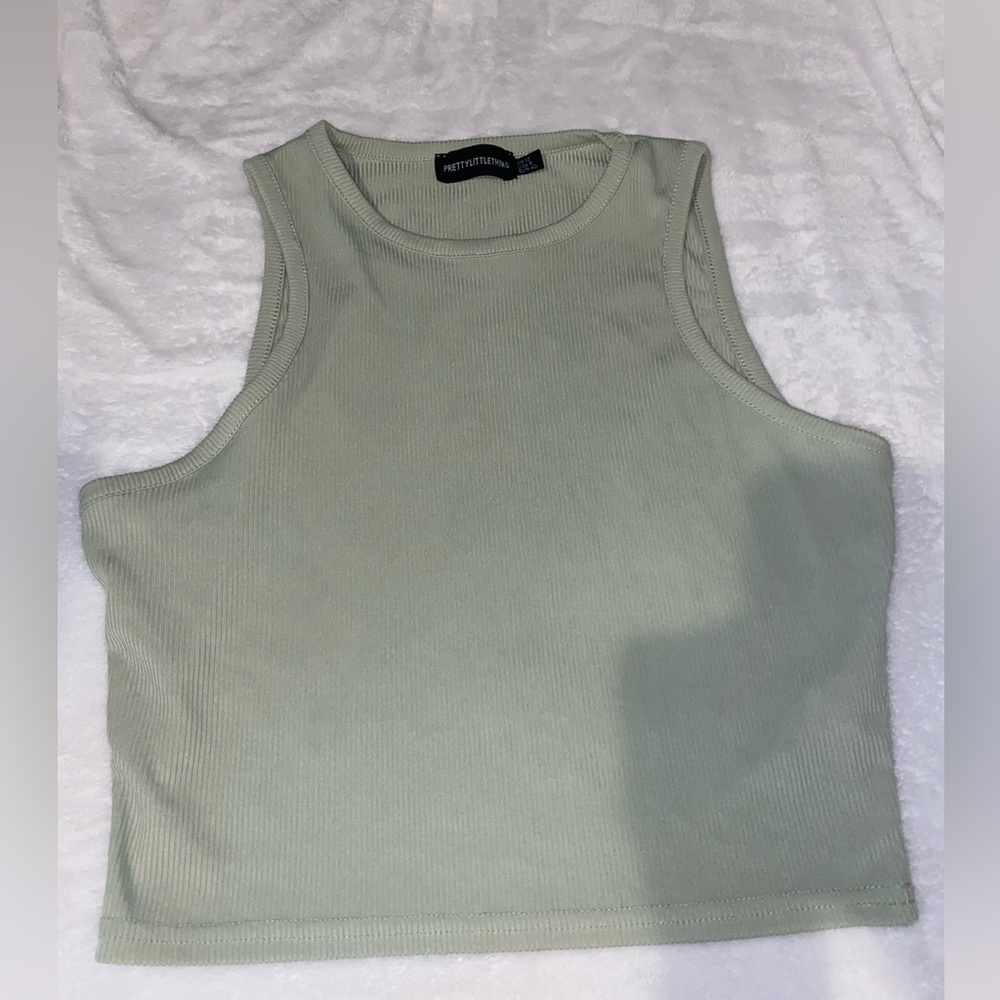 Pretty Little Thing Green High Neck Tank Top Size 8